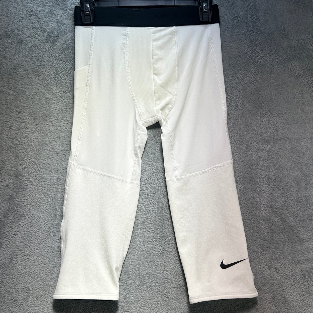 Nike Pro Dri-FIT Boys 3/4 Compression Tights White Black Waistband Size Large